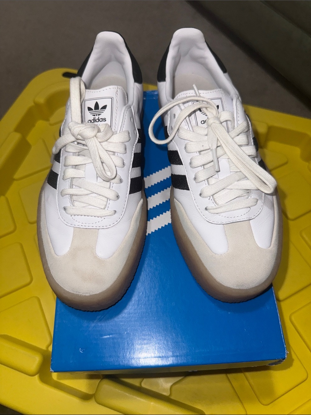 adidas White and Black Classic platform Sneakers with Gum Sole